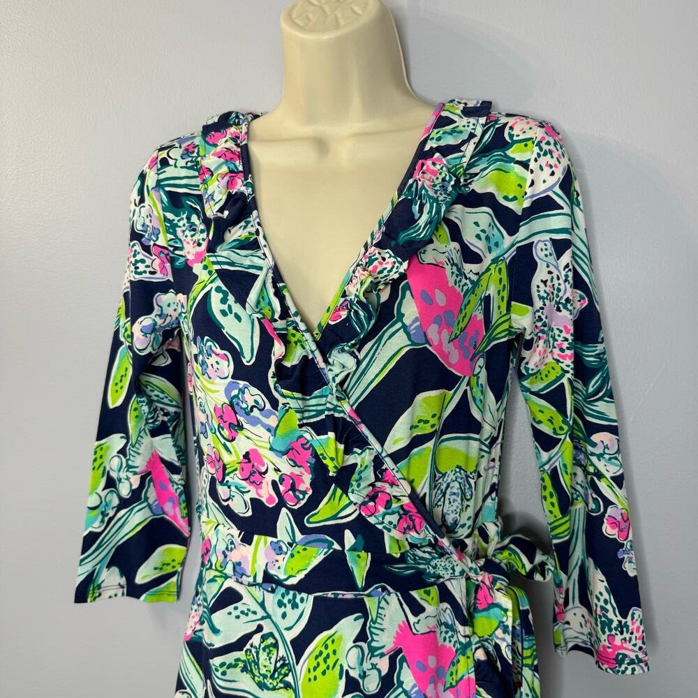 Lilly Pulitzer Jessalynne Wrap Romper Bright Navy Sway This Way Floral Small New - Picture 12 of 16